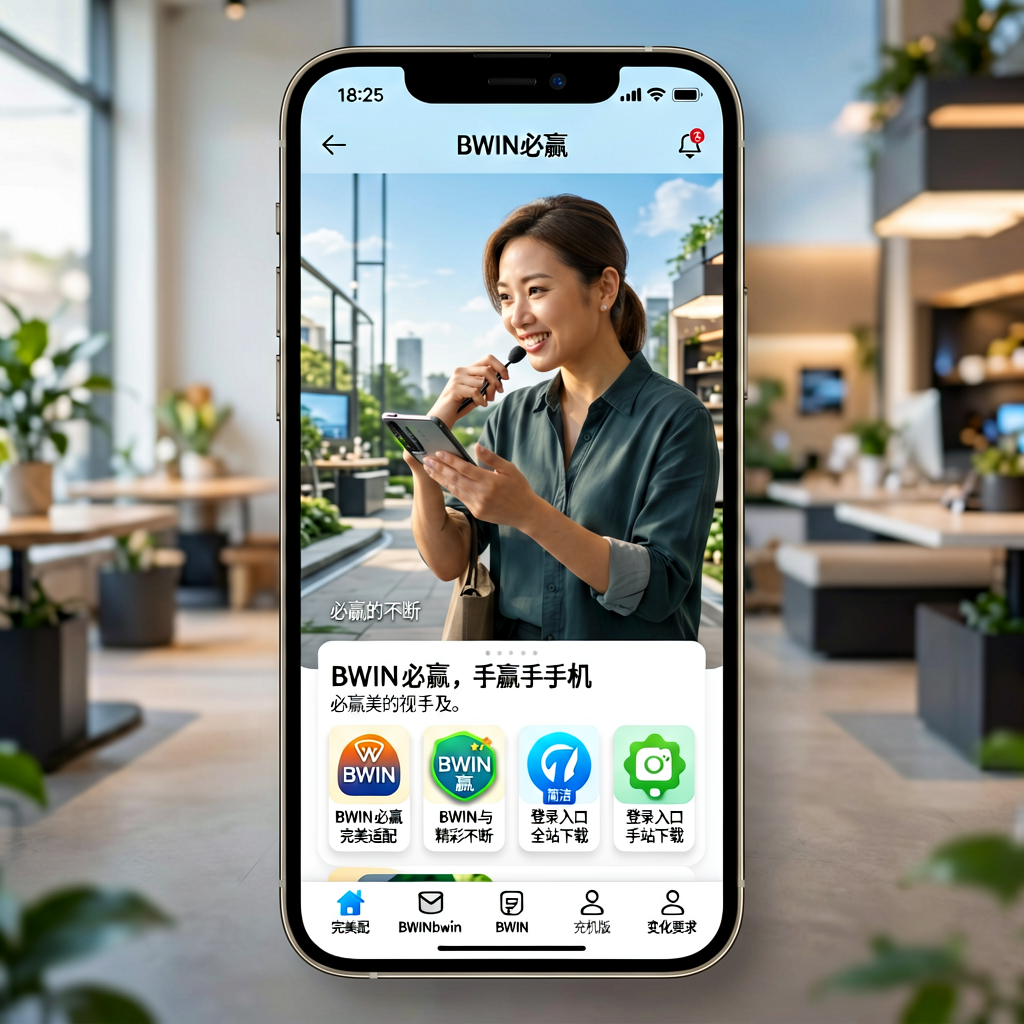 BWIN必赢手机APP界面展示，移动端流畅的操作体验和精美的视觉设计